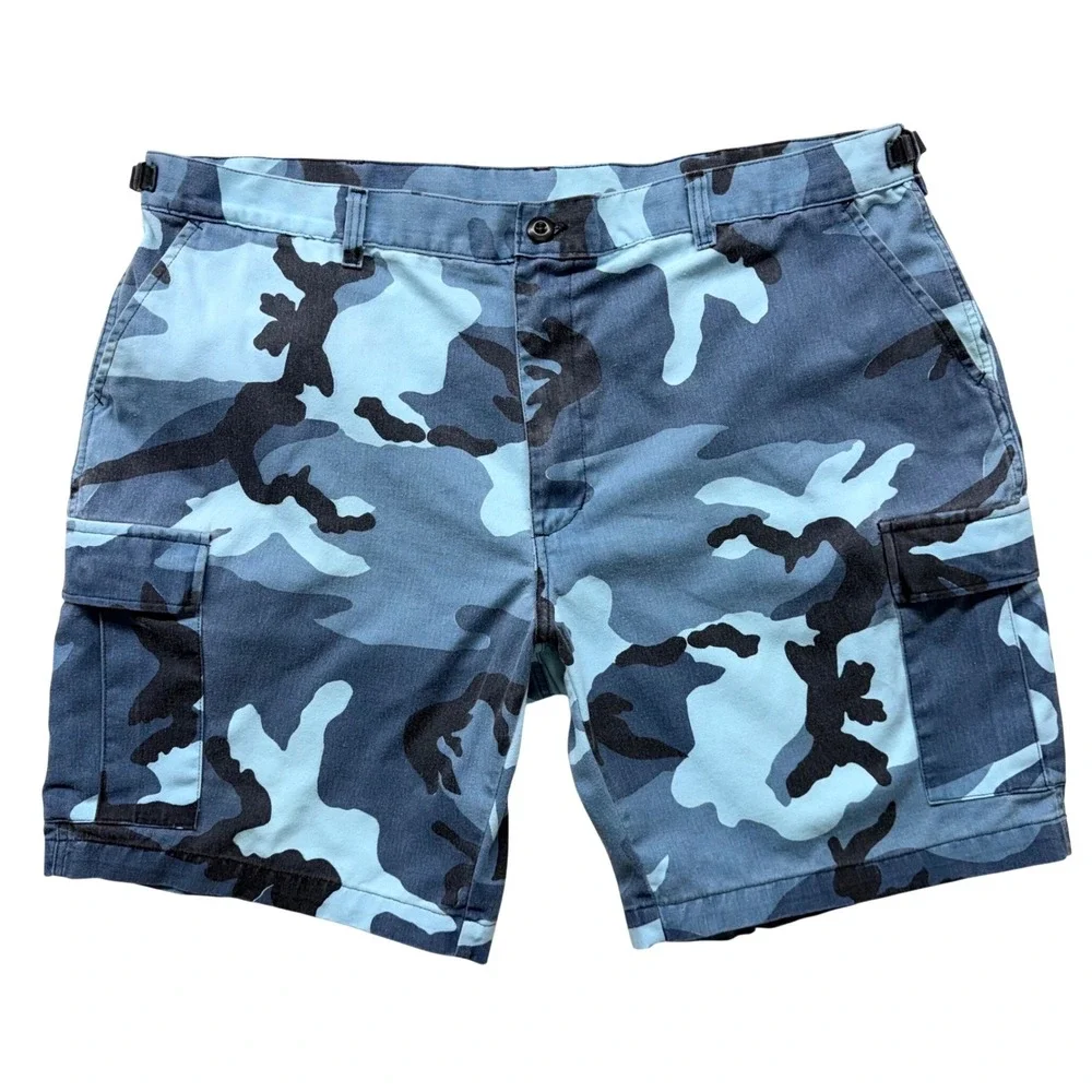 Vintage Blue Camo Cargo Shorts Mens XL Blue Camouflage Combat Military Y2K 2000s